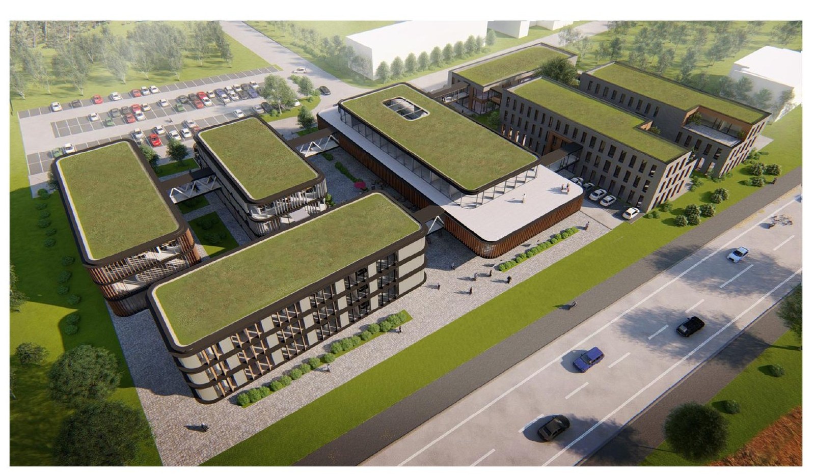 Architektur-Rendering des IDPM Reken Campus, Vogelperspektive